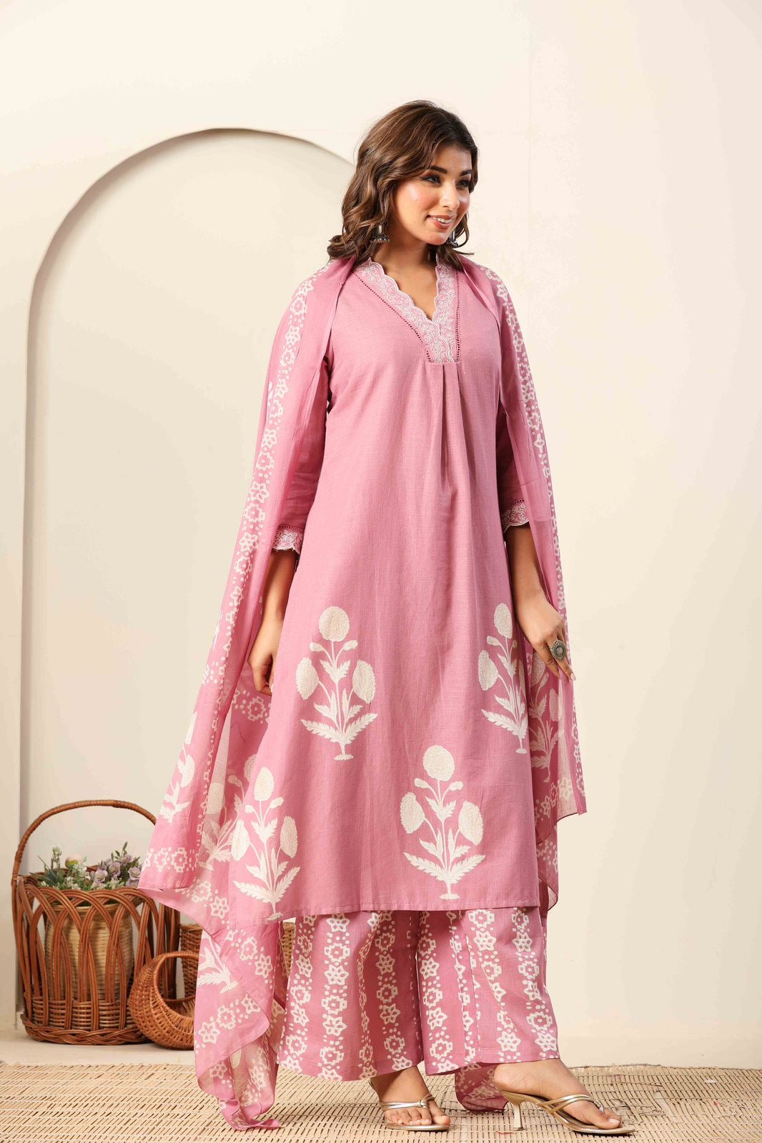 Cotton Elegance Block Printed Palazzo Suit.