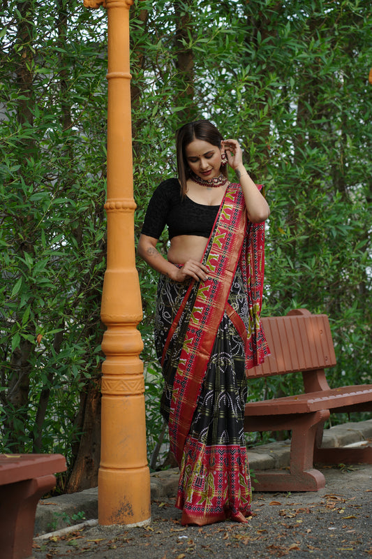 Elegant Patola Bandhni Saree with Gadhwal Chokda Weave