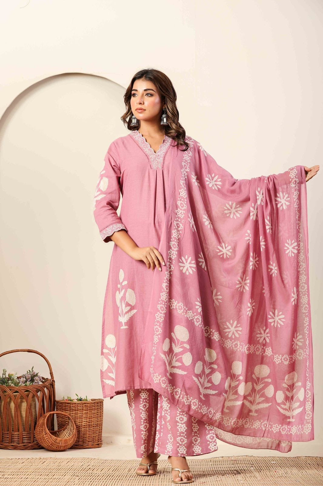 Cotton Elegance Block Printed Palazzo Suit.
