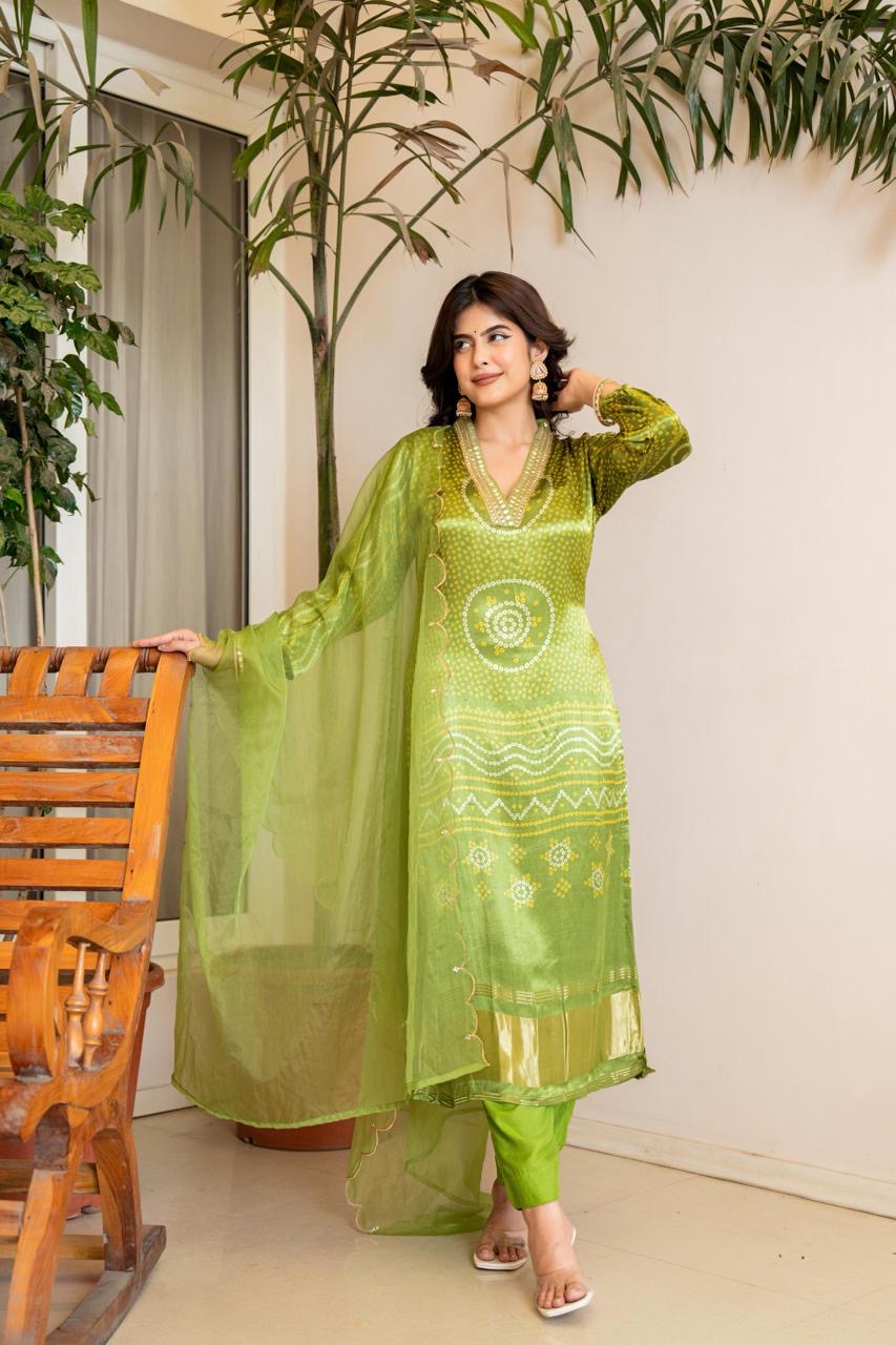 Gajji silk bandhani suit