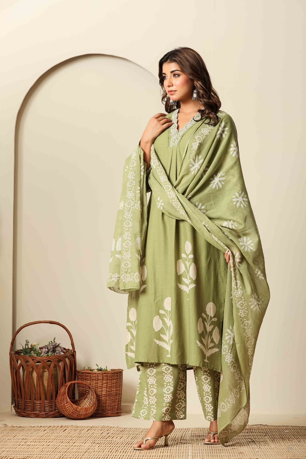 Cotton Elegance Block Printed Palazzo Suit.