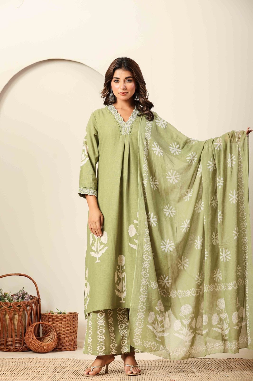 Cotton Elegance Block Printed Palazzo Suit.