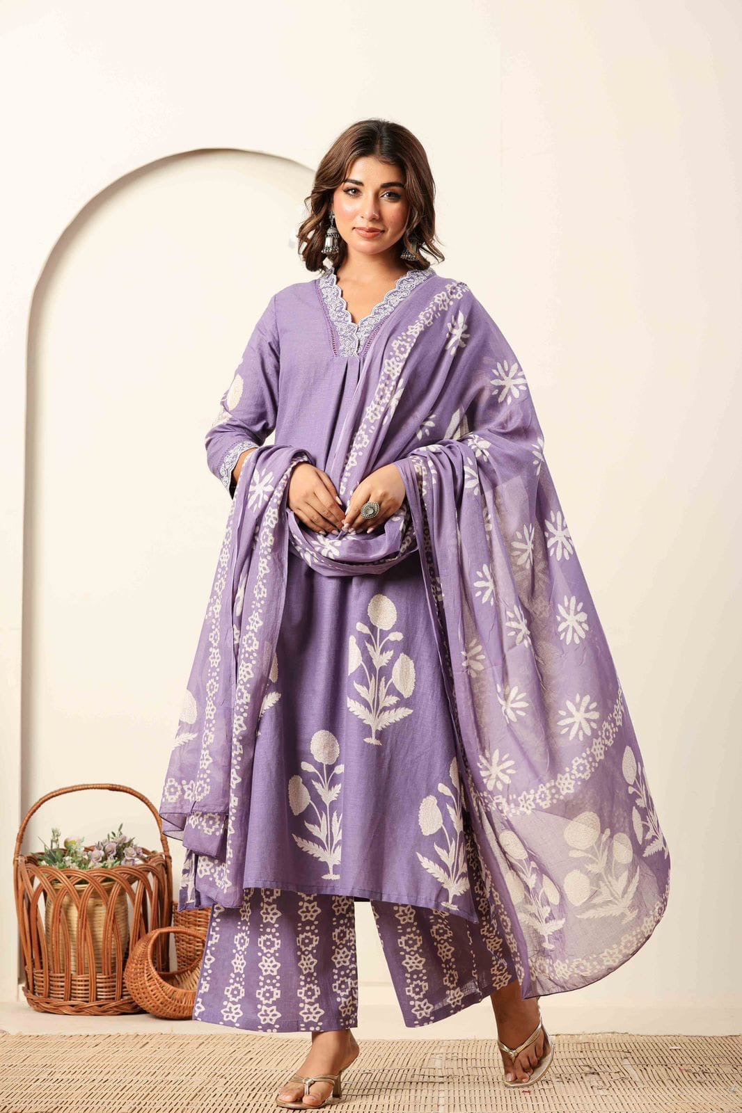 Cotton Elegance Block Printed Palazzo Suit.