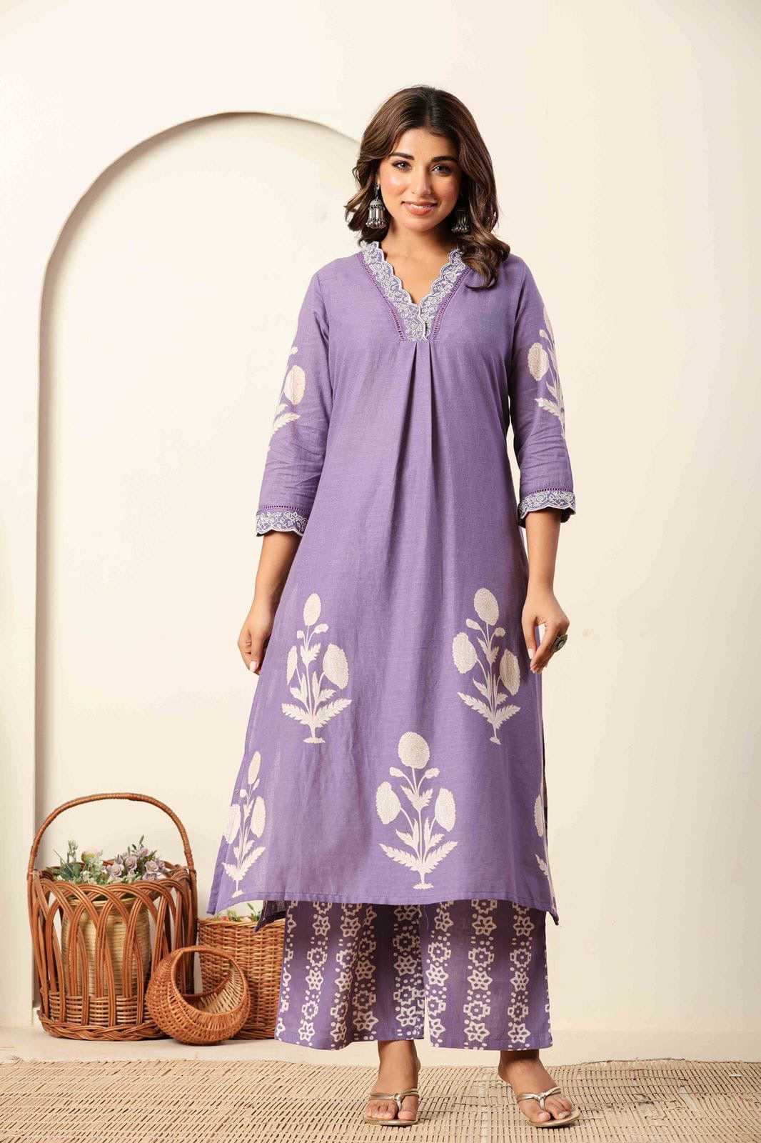 Cotton Elegance Block Printed Palazzo Suit.