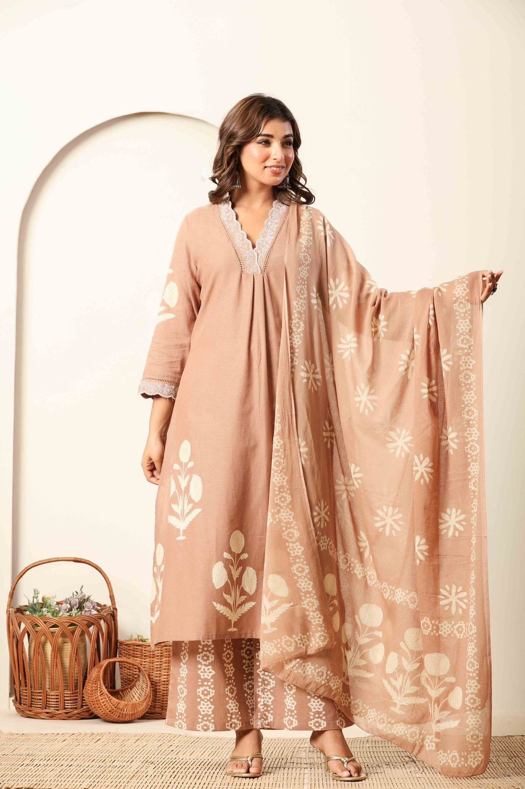 Cotton Elegance Block Printed Palazzo Suit.