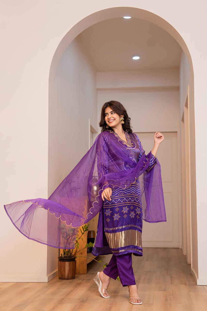 Gajji silk bandhani suit
