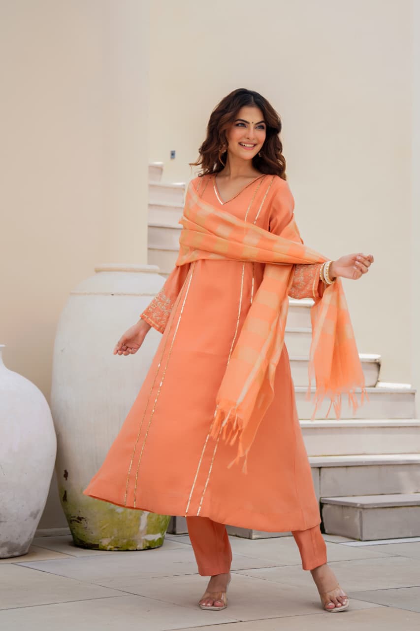 Mul Chanderi Suit Hand Work Suit