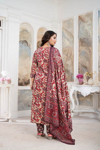 Natural Floral Print Chudidar with Swarovski Accents – Traditional Elegance