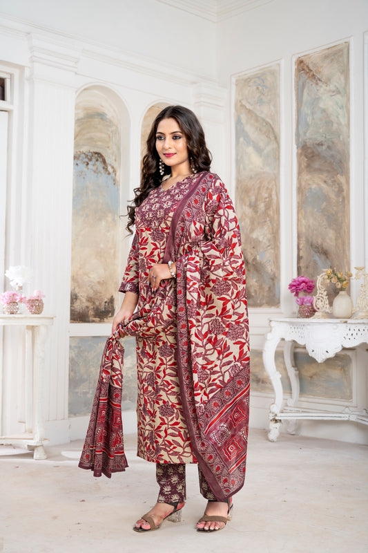 Natural Floral Print Chudidar with Swarovski Accents – Traditional Elegance