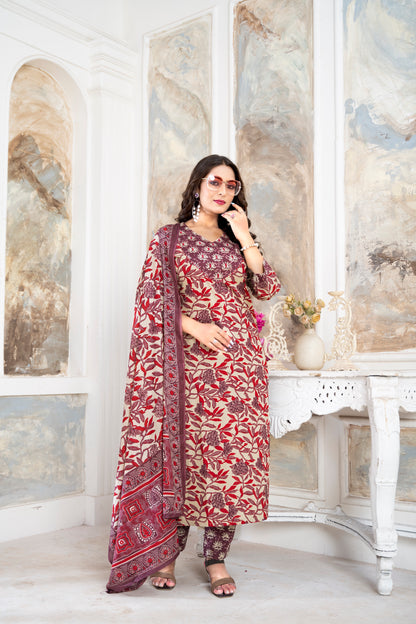 Natural Floral Print Chudidar with Swarovski Accents – Traditional Elegance