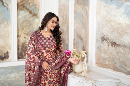 Natural Floral Print Chudidar with Swarovski Accents – Traditional Elegance