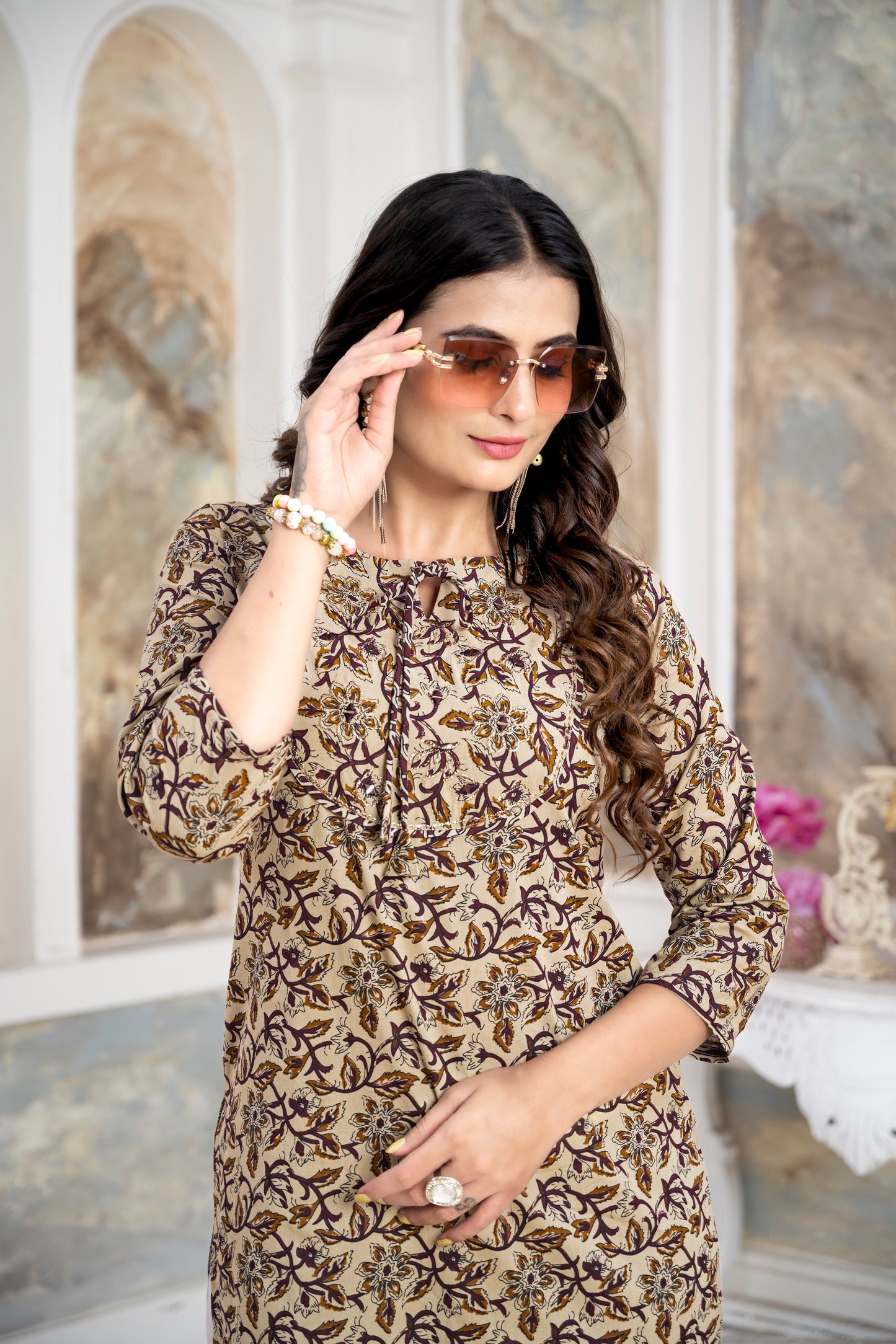 Ikkat Print Regular Kurti with Embroidery – Below Knee Length