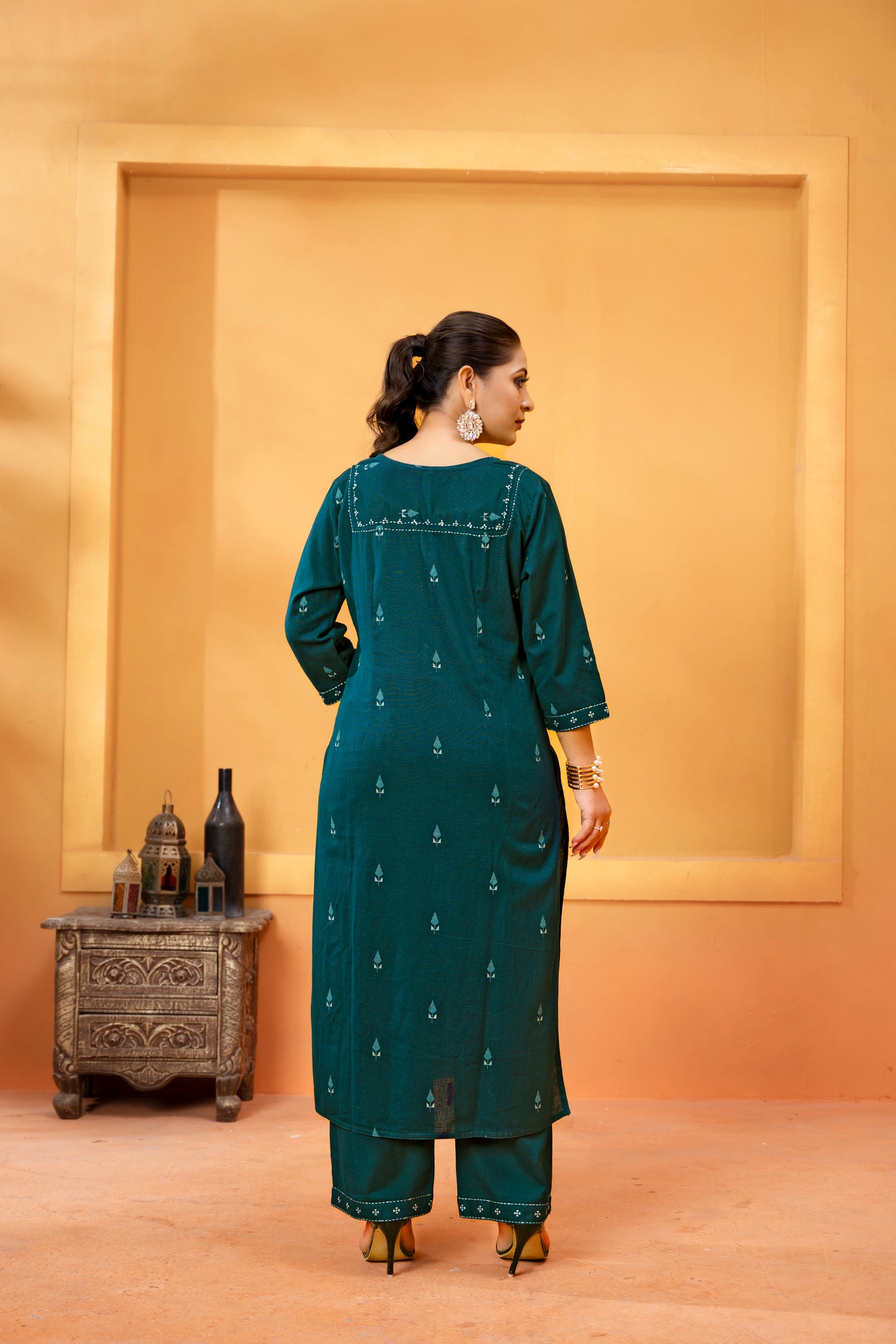 Khadi Print Kurti with Palazzo and Aari Work