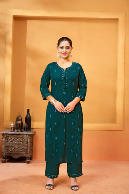 Khadi Print Kurti with Palazzo and Aari Work