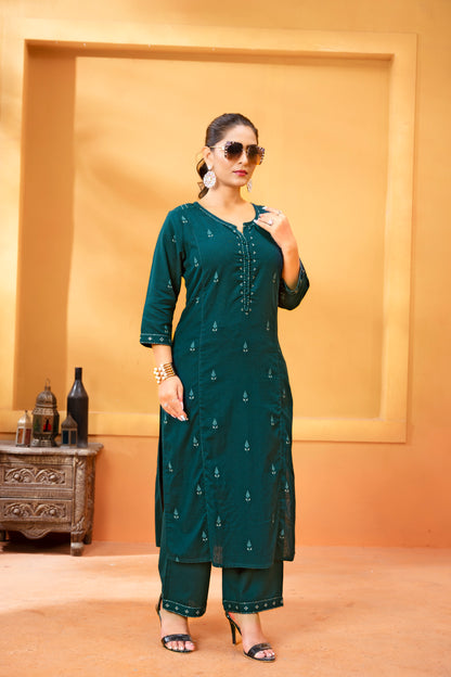 Khadi Print Kurti with Palazzo and Aari Work