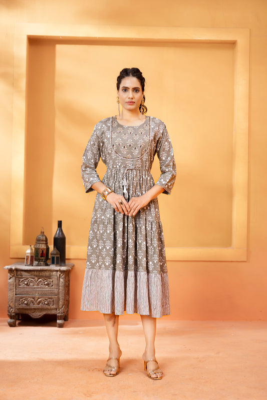 Regular Print Anarkali Kurti with Handwork