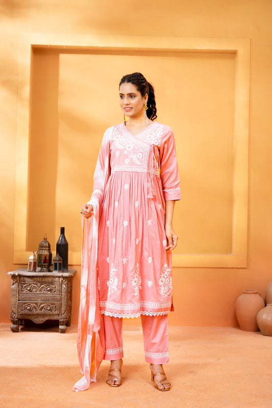 Traditional Anarkali with Dyeing, Embroidery, and Zalar