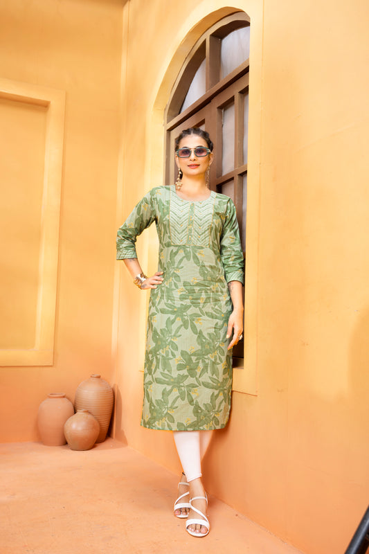 Regular Kurti Below Knee with Embroidery Work