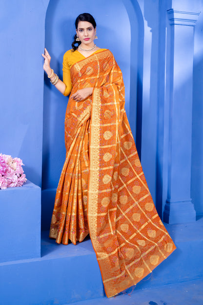 Gold Jari Butta Cotton Chokada Saree