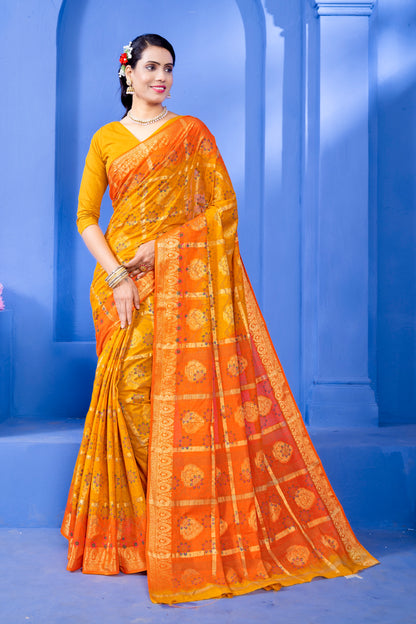 Gold Jari Butta Cotton Chokada Saree