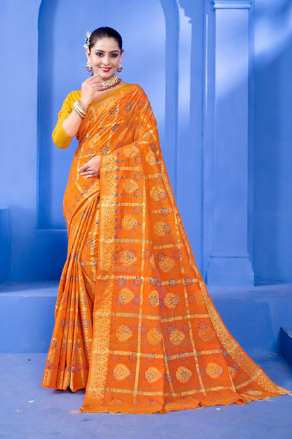 Gold Jari Butta Cotton Chokada Saree