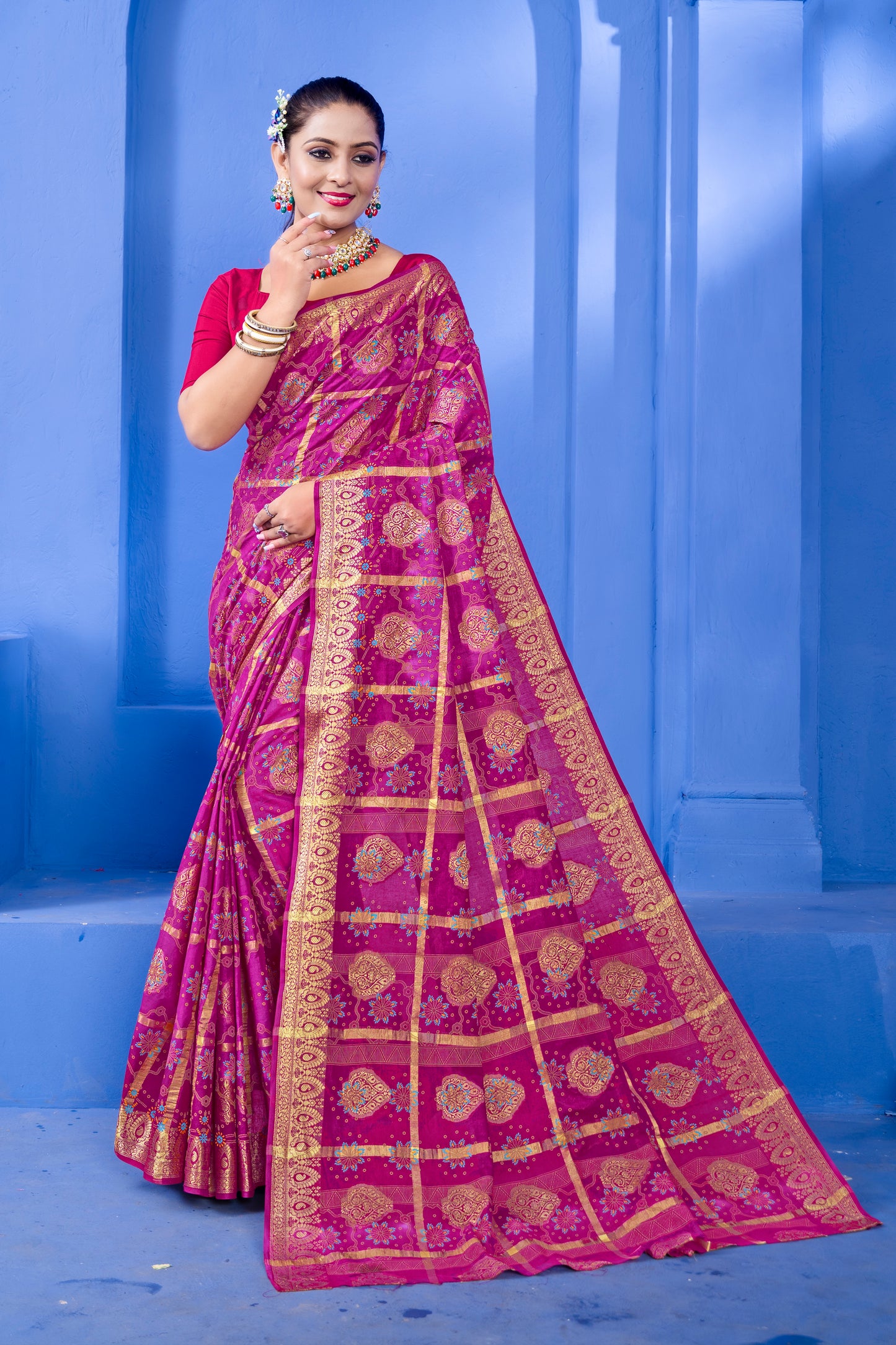 Gold Jari Butta Cotton Chokada Saree