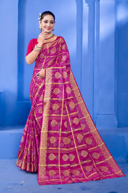 Gold Jari Butta Cotton Chokada Saree