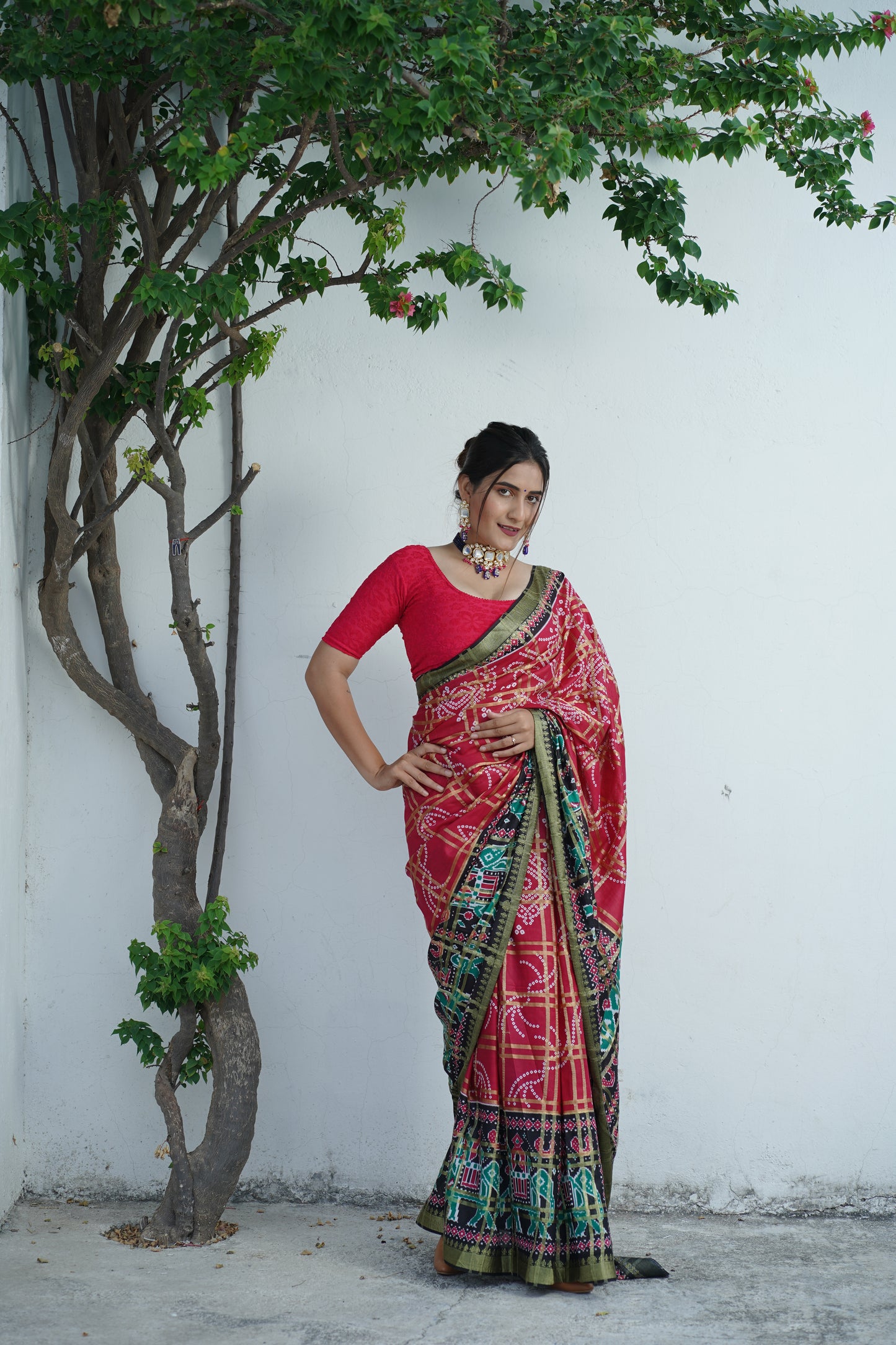 Elegant Patola Bandhni Saree with Gadhwal Chokda Weave