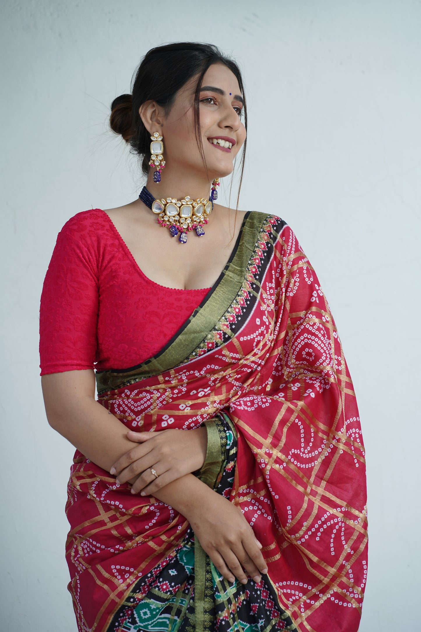 Elegant Patola Bandhni Saree with Gadhwal Chokda Weave