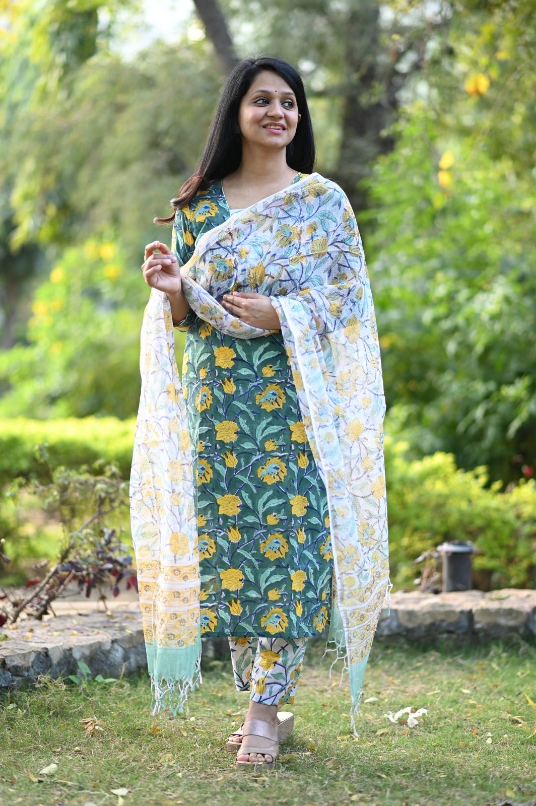Cotton suit with kota doriya dupatta